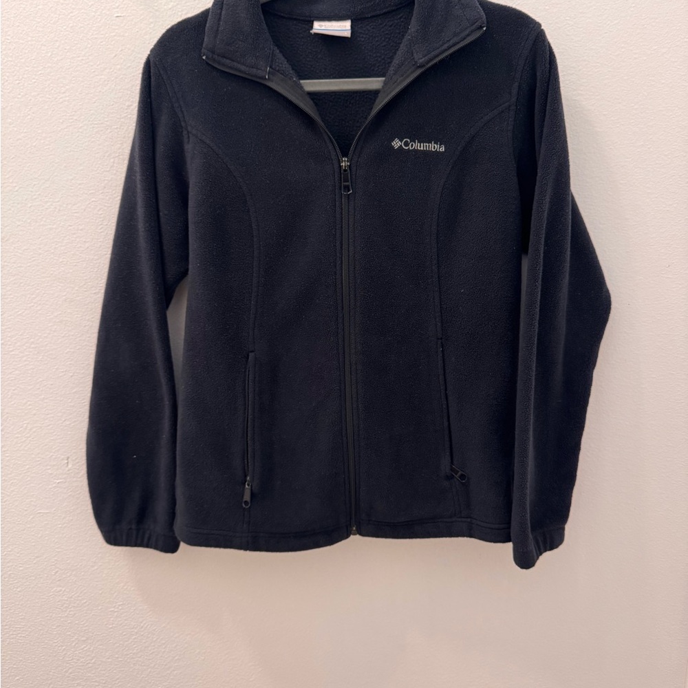 Columbia Black Fleece Jacket with Stand-Up Collar